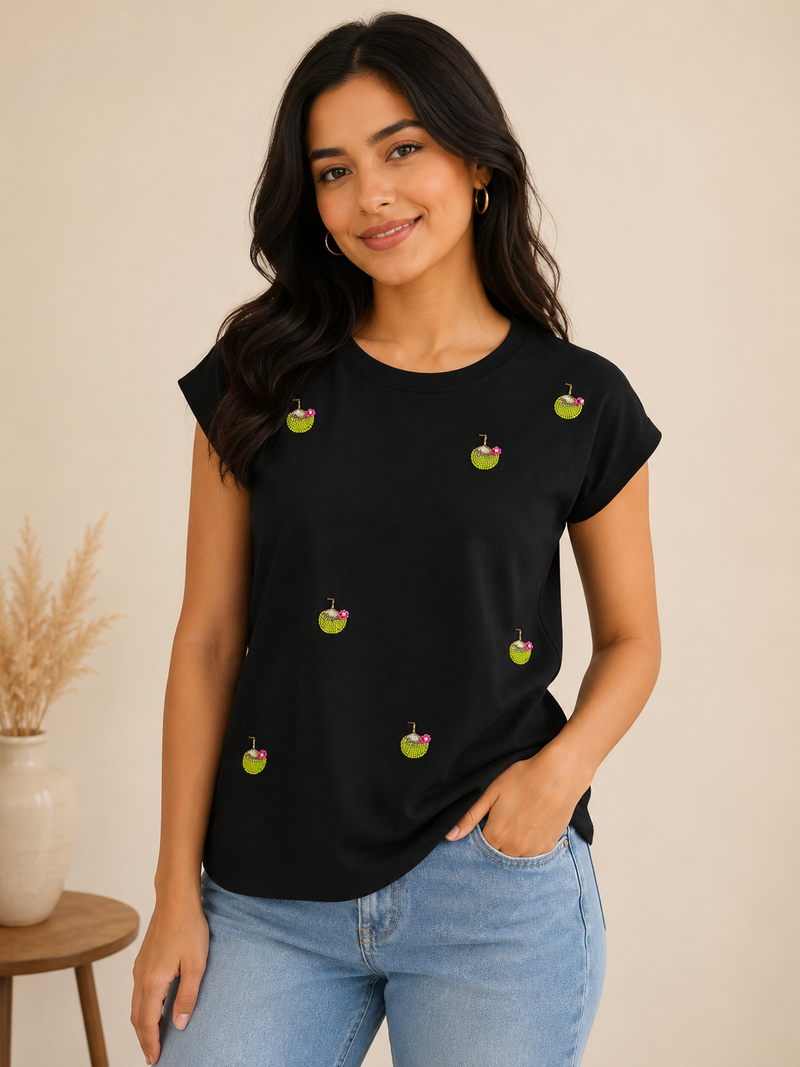 Black Coconut Embroidered T-Shirt