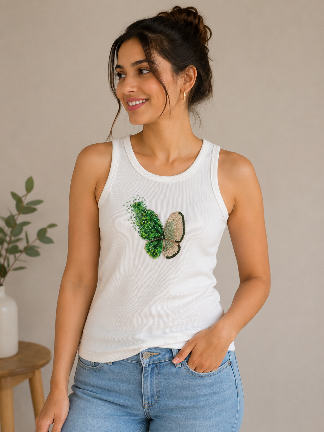White Butterfly Tank Top