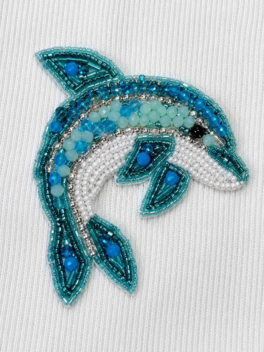 White Ribbed Sleeveless Dolphin Embroidered Tank Top