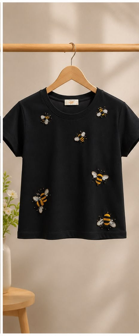 Charcoal Grey Bee Embroidered T-Shirt