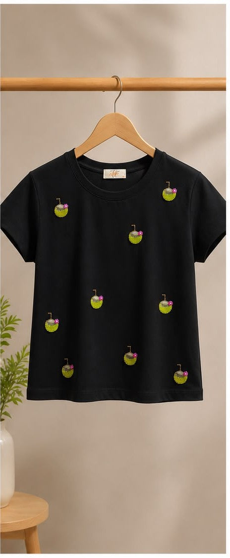 Black Coconut Embroidered T-Shirt